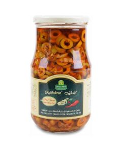 Sliced Green Olives with Chilli in Olive Oil 6 X  Glass Jar 