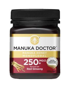 Monofloral Manuka Honey Flavored with Red Ginseng MGO 250+ 6 X  Glass Jar 