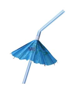 Plastic Flexible Drinking Straw (6*240 mm) Umbrella - White & Blue 100 X  Piece 