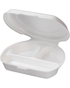 White Lunch Box 3 Compartments with Hinged Lid 100 X  Foam Box 