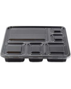 Rectangular Black 6 Compartments Container with Lid 150 X  Plastic Box 