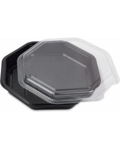 Medium Octagonal Black Container With Lid 100 X  Plastic Box 