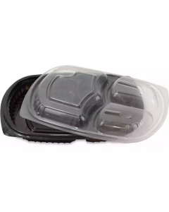Rectangular Black 3 Compartments Container with Lid 252 X  Plastic Box 
