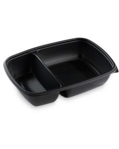 Rectangular Black 2 Compartments Container with Lid 300 X  Plastic Box 