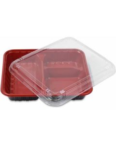 Red and Black 3 Compartments Lunch Box 150 X  Plastic Box 