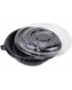 Round Black Salad Bowl with Clear Lid 240 X  Plastic Box 