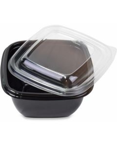 Square Black Salad Bowl with Clear Lid - Combo 240 X  Plastic Box 