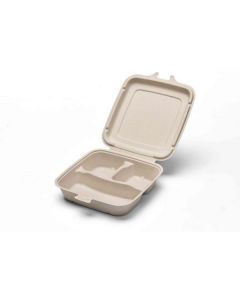 Compostable Square Hinged Container: 3 Compartment 300 X  Piece 