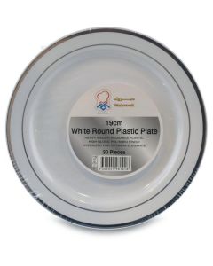 White Round Plastic Plate - Silver 200 X  Piece 