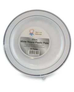 White Round Plastic Plate - Silver 200 X  Piece 