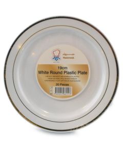 White Round Plastic Plate - Gold 200 X  Piece 