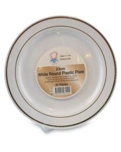 White Round Plastic Plate - Gold 200 X  Piece 