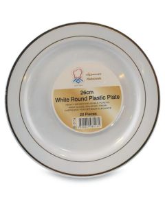 White Round Plastic Plate - Gold 200 X  Piece 