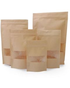 Matte Brown Paper Window Standup Zipper Bag 50 X  Piece 