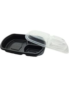 PP 3 Compartments Oval Black Microwave Container with Lid 250 X  Plastic Box 