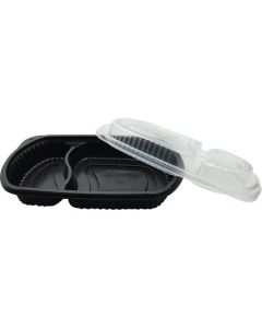 PP 2 Compartments Oval Black Microwave Container with Lid 250 X  Plastic Box 