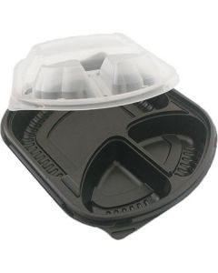 PP 3 Compartments Black Microwave Container with Lid 250 X  Plastic Box 