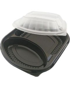 PP 2 Compartments Black Microwave Container with Lid 250 X  Plastic Box 