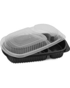 Rectangular Black 2 Compartments Microwave Container with Lid # RT230 250 X  Plastic Box 