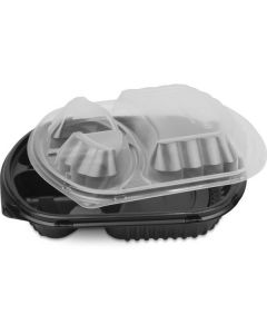 Rectangular Black 3 Compartments Microwave Container 250 X  Plastic Box 