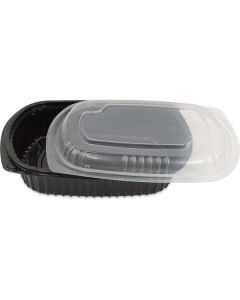 Black 1 Compartments Rectangular Microwave Platter with Lid 252 X  Plastic Box 