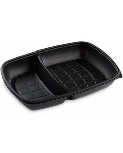 Large Rectangular Black 2 Compartments Microwave Container with Lid 150 X  Plastic Box 