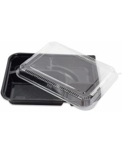 Rectangular Black 5 Compartments Microwave Container with Lid 150 X  Plastic Box 