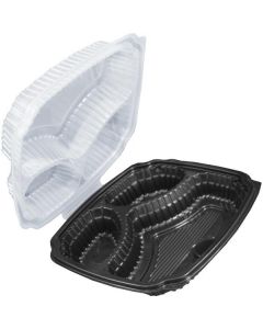 Rectangular Black Microwave 3 Compartments Container with Hinged Lid 100 X  Plastic Box 