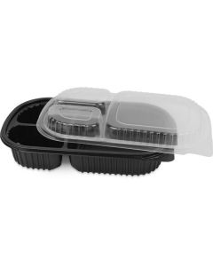 Rectangular Black 3 Compartments Microwave Container with Lid 250 X  Plastic Box 