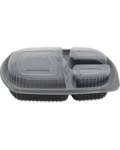 Rectangular Black 3 Compartments Microwave Container with Lid 250 X  Plastic Box 