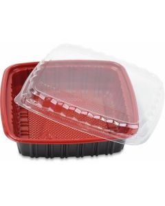 Rectangular Red & Black Microwave Container with Lid 300 X  Plastic Box 