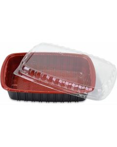 Rectangular Red & Black Microwave Container with Lid 300 X  Plastic Box 