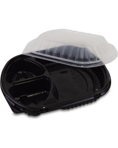 Rectangular Black Microwave Container with Lid - 3 Compartments 250 X  Piece 