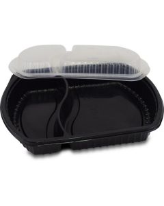 Rectangular Black Microwave Container with Lid - 2 Compartments 250 X  Piece 