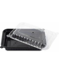 Rectangular Black Microwave Container with Lid Shallow (OPS) 200 X  Piece 