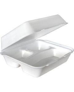 White Lunch Box 3 Compartments with Hinged Lid 100 X  Foam Box 