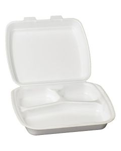 White Lunch Box 3 Compartments with Hinged Lid 100 X  Foam Box 