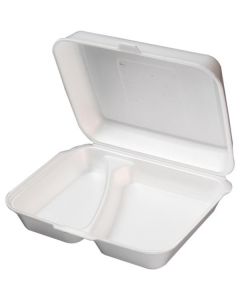 White Lunch Box 2 Compartments with Hinged Lid 100 X  Foam Box 