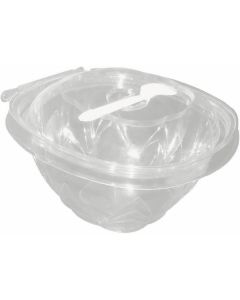 PET Round Clear Salad Bowl with Hinged Lid 250 X  Plastic Box 