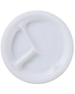 Round White 3 Compartments Plastic Plate 10 inch #5 50 X  Piece 