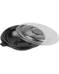 Round Black Salad Bowl with Clear Lid 160 X  Plastic Box 