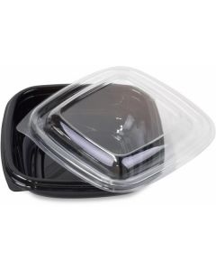 Square Black Salad Bowl with Clear Lid - Combo 240 X  Plastic Box 