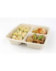 Biodegradable Square Container 3 Compartments 300 X  Piece 