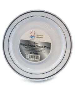 White Round Plastic Plate - Silver 200 X  Piece 