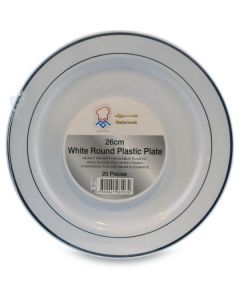 White Round Plastic Plate - Silver 200 X  Piece 