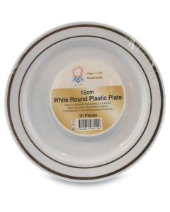 White Round Plastic Plate - Gold 200 X  Piece 