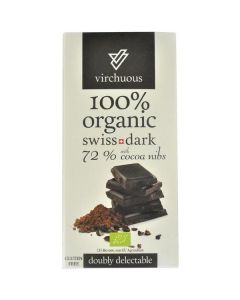 Organic Doubly Delectable Swiss Dark Chocolate with 72% Cocoa Nibs 15 X  Piece 